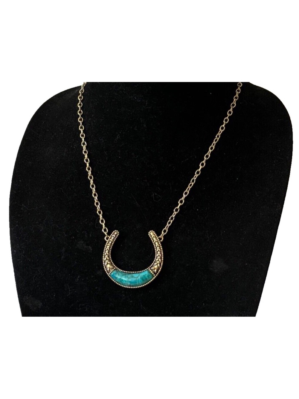 BARSE Bronze Turquoise Horseshoe Shaped Pendant Necklace 20.5"